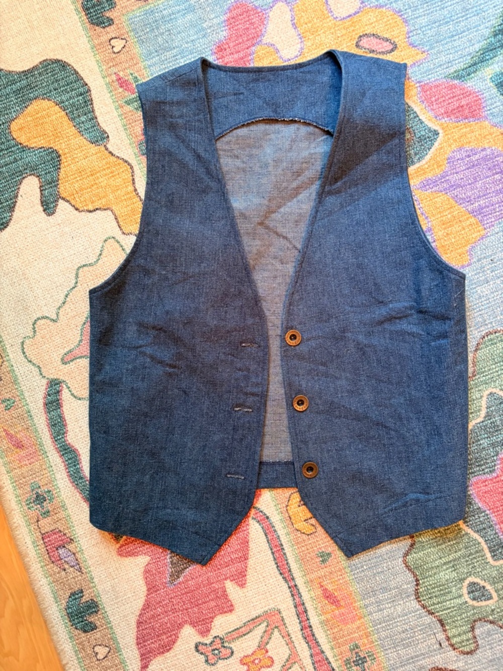 Vintage handmade Denim Button Front Vest in Deep Blue small/medium